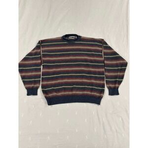 Shenandoah Striped Crew Neck Sweater XL Made USA 100% Cotton Blue Burgundy Green